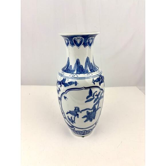 Blue & White Chinese Porcelain Vase with Floral & Bird Design 11.75" - Picture 6 of 14